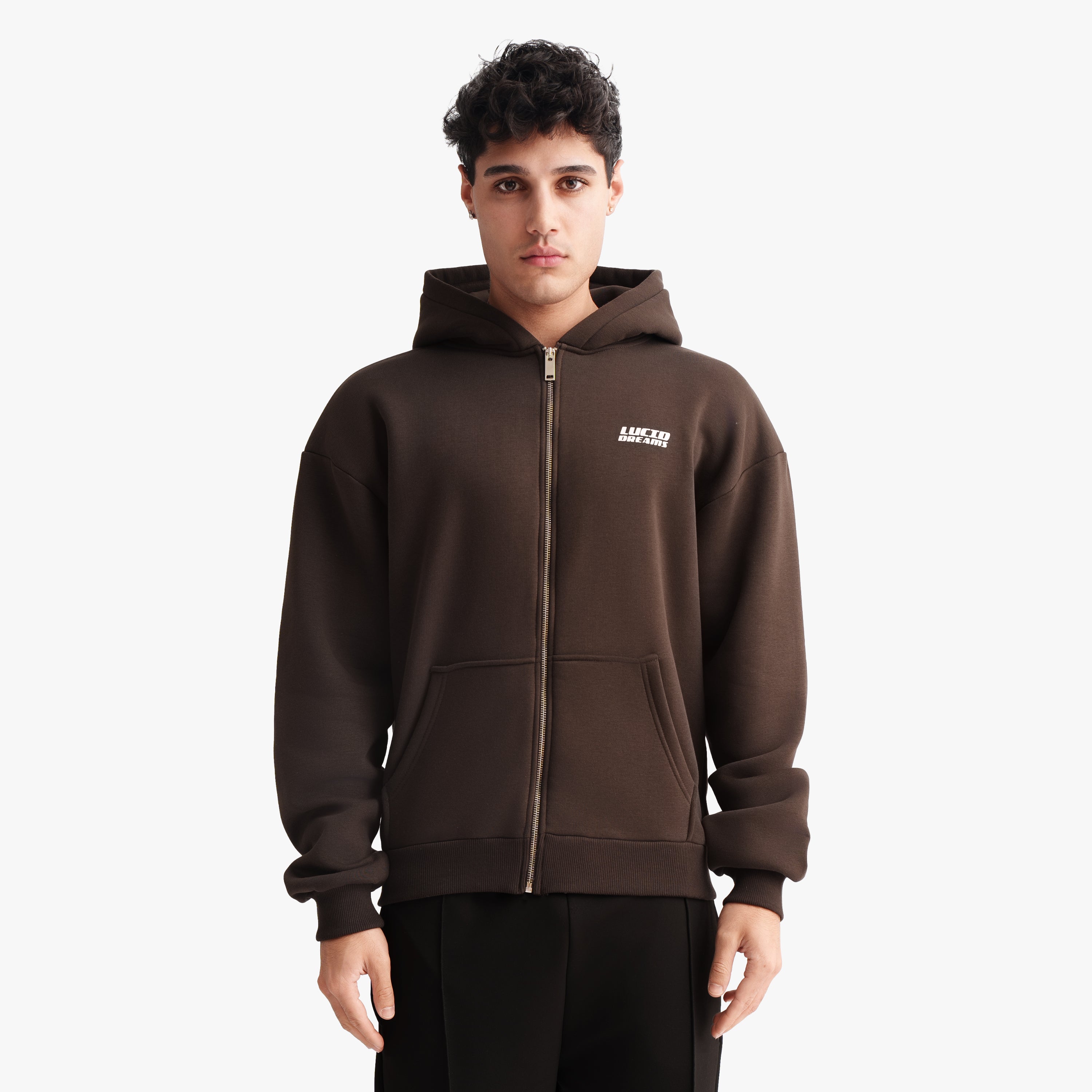 BASIC ZIP HOODIE BROWN LUCID DREAMS CLO